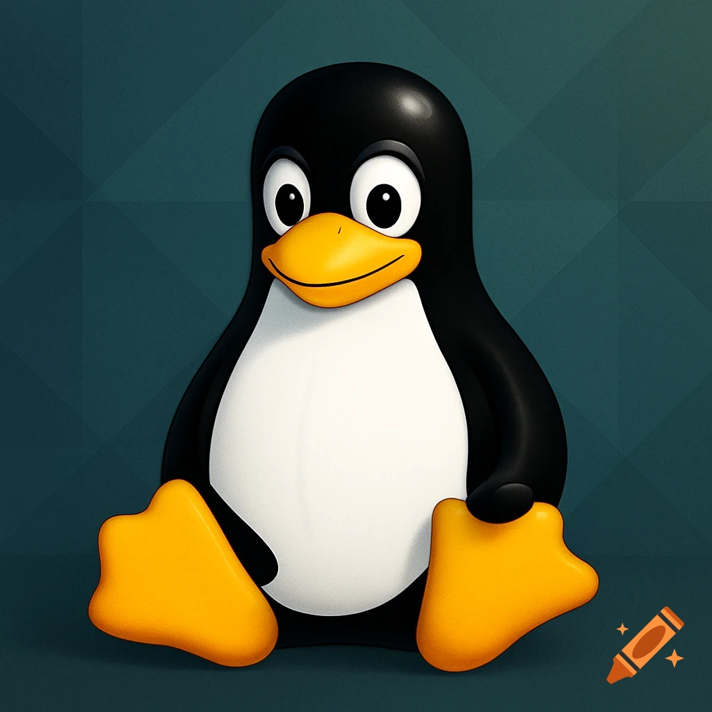 3D render of Tux, the Linux penguin mascot, sitting against a dark background.