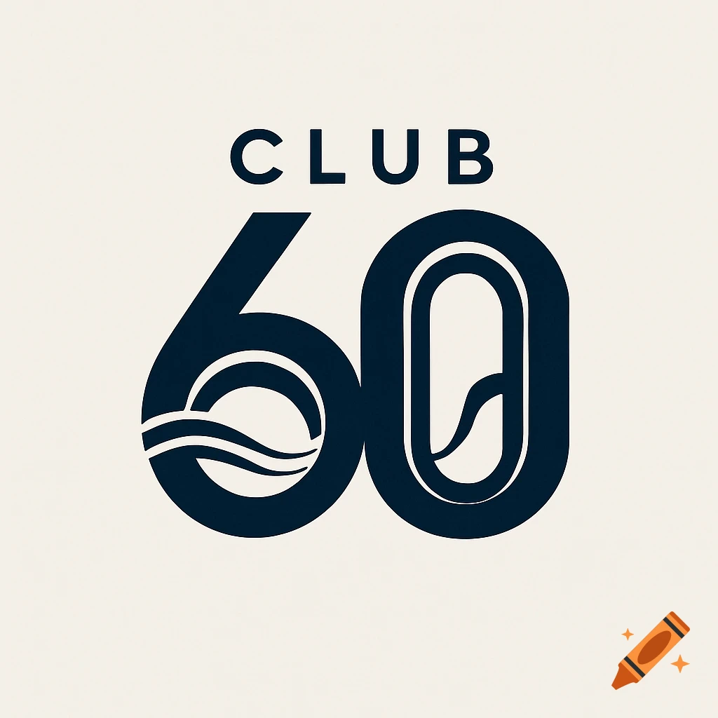 A modern dark blue logo on a light background, featuring the word 'CLUB' above a stylized '60' with wave-like details.