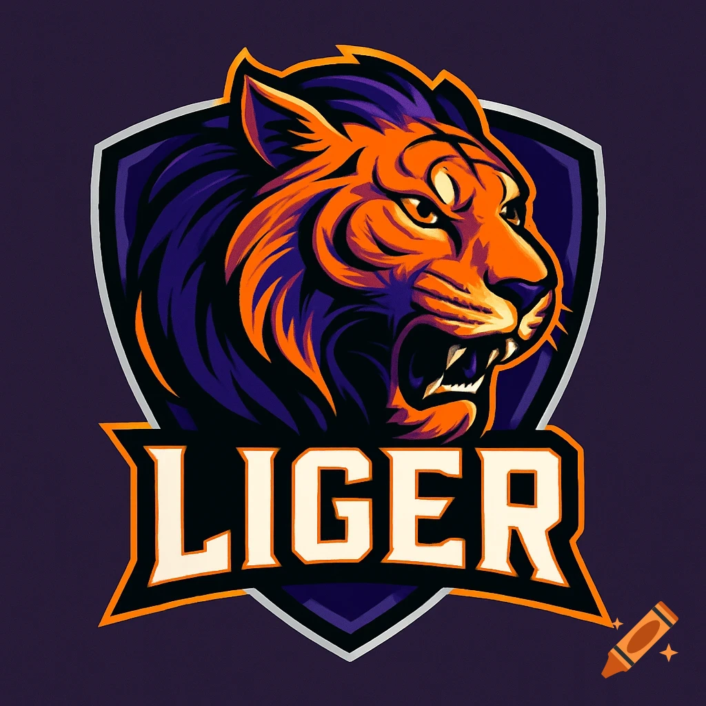 A vibrant, stylized NFL-style logo of an orange and purple tiger's head with the word LIGER below it.