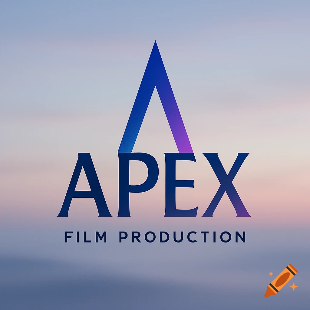 A logo for APEX FILM PRODUCTION with a blue and purple triangular icon above the name, set against a soft gradient background.