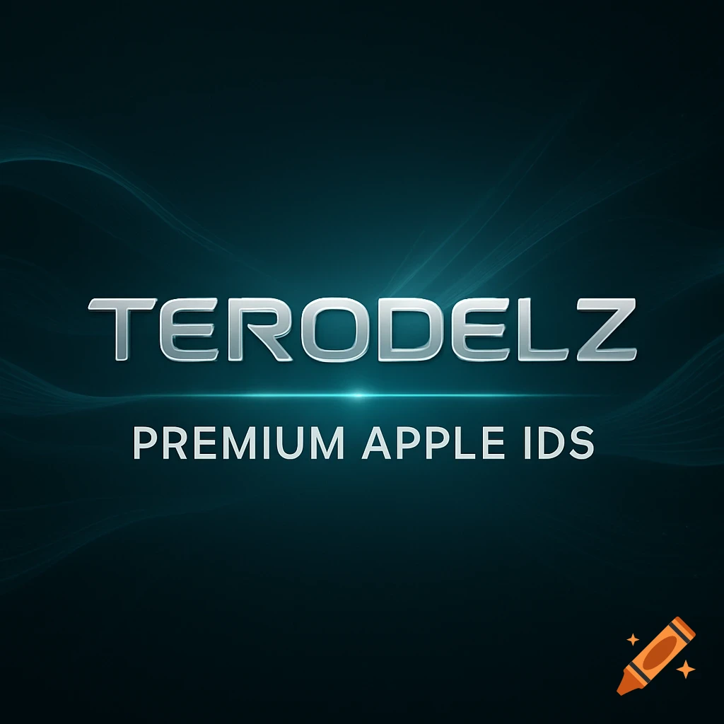 A sleek digital banner with silver text 'TERODELZ PREMIUM APPLE IDS' on a dark background with teal light effects.