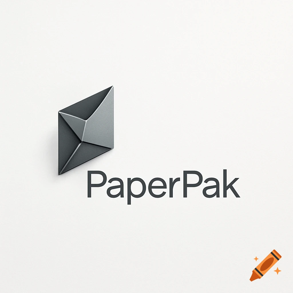 A minimalist logo featuring a geometric gray emblem and the text 'PaperPak' on a white background.