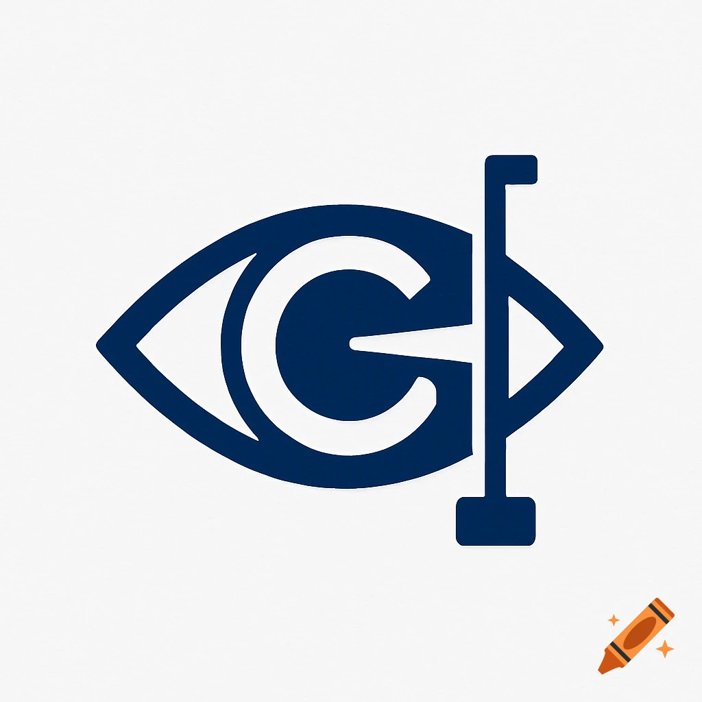A stylized blue and white logo features an eye with integrated letters 'C' and 'G', alongside a vertical slit-lamp-like element.