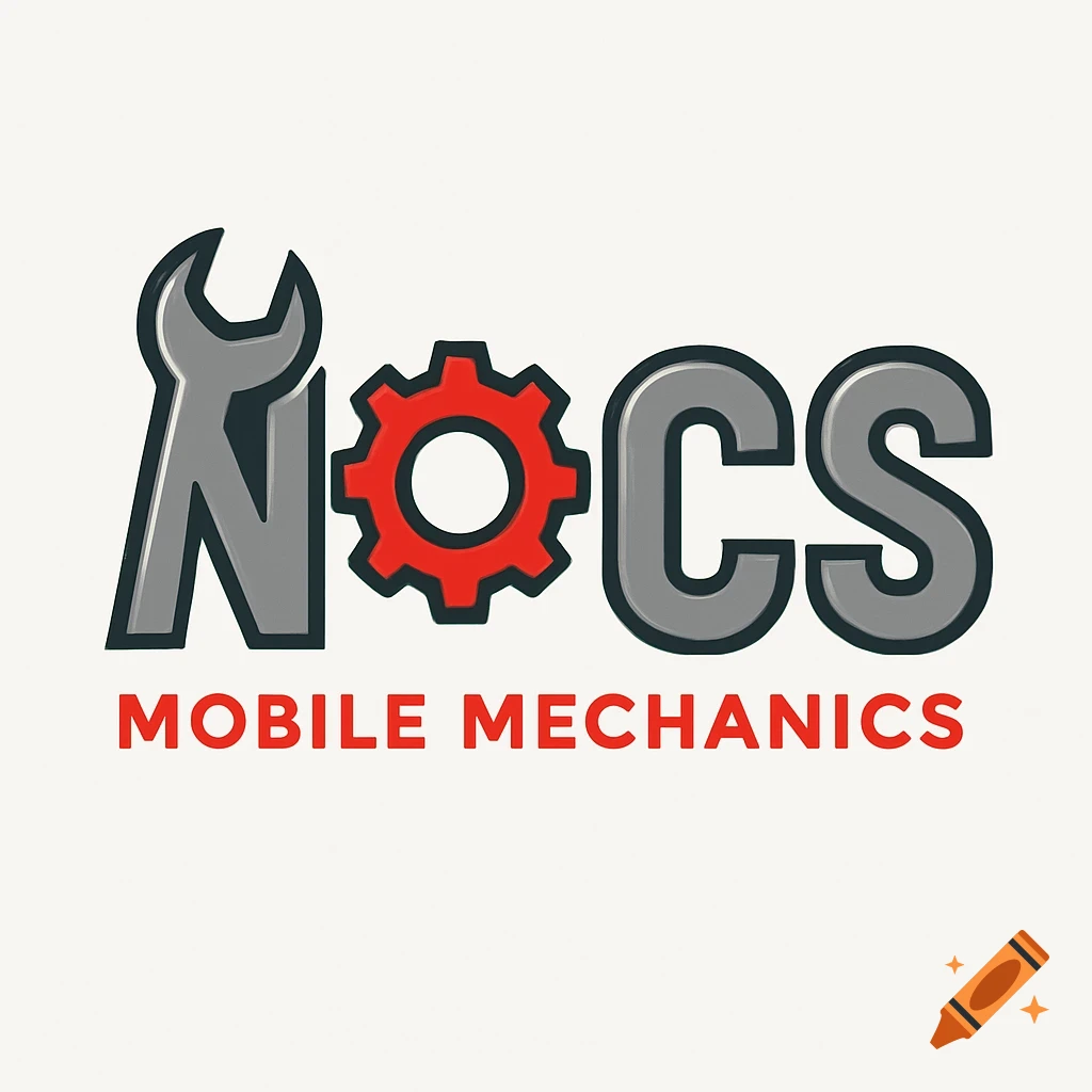 A clean logo for 'NOCS Mobile Mechanics' featuring a wrench as the 'N' and a gear as the 'O'.