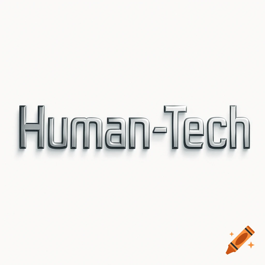 Metallic 3D text spelling 'Human-Tech' on a plain white background.