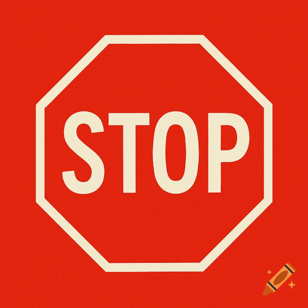 A red stop sign with a white border and the word STOP in bold white letters, in a simple graphic style.