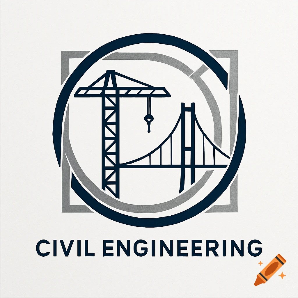 A logo for civil engineering featuring a dark blue crane and a suspension bridge icon, with 'CIVIL ENGINEERING' text below.