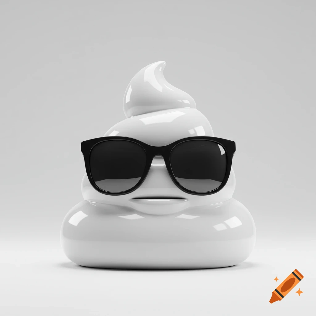 A shiny white poop emoji wearing black sunglasses against a light gray background.