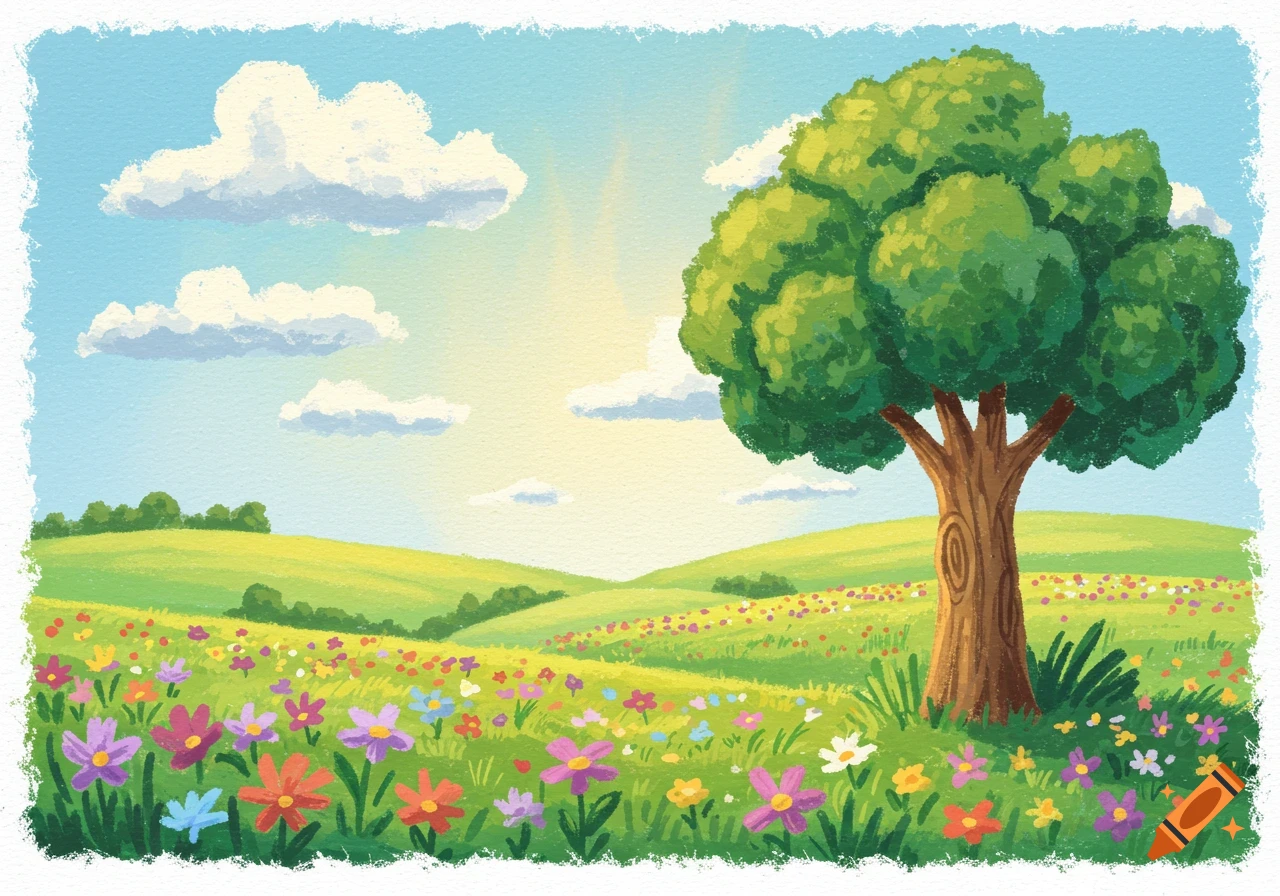 Campo Con Arboles Y Camino De Tierra Dibujo Animado created on Craiyon, image size:1280x896