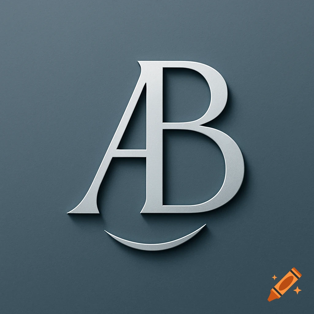 A 3D metallic logo featuring the letters 'A' and 'B' intertwined, with a crescent shape below, on a dark blue-gray background.