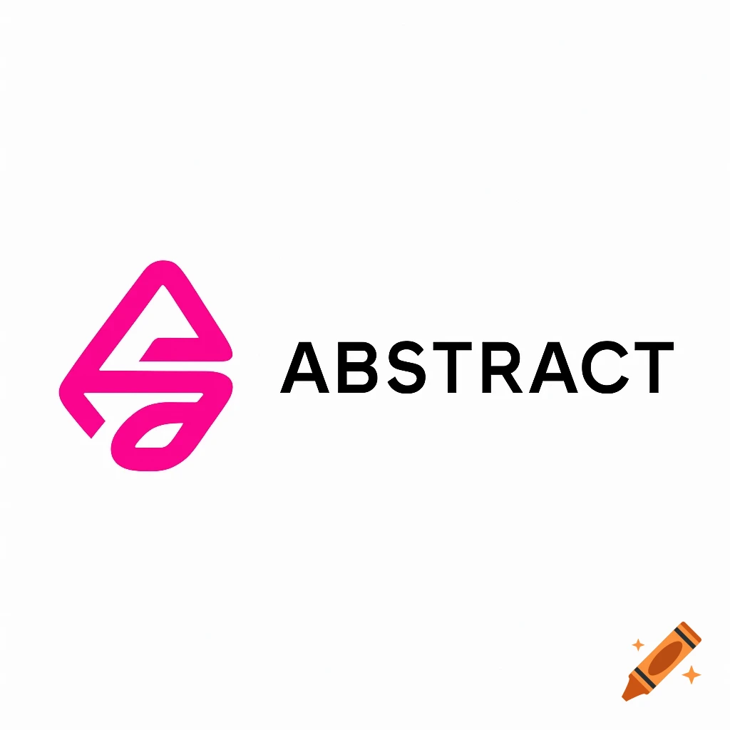 Minimalist abstract logo with a pink geometric symbol and the black word 'ABSTRACT' on a white background.