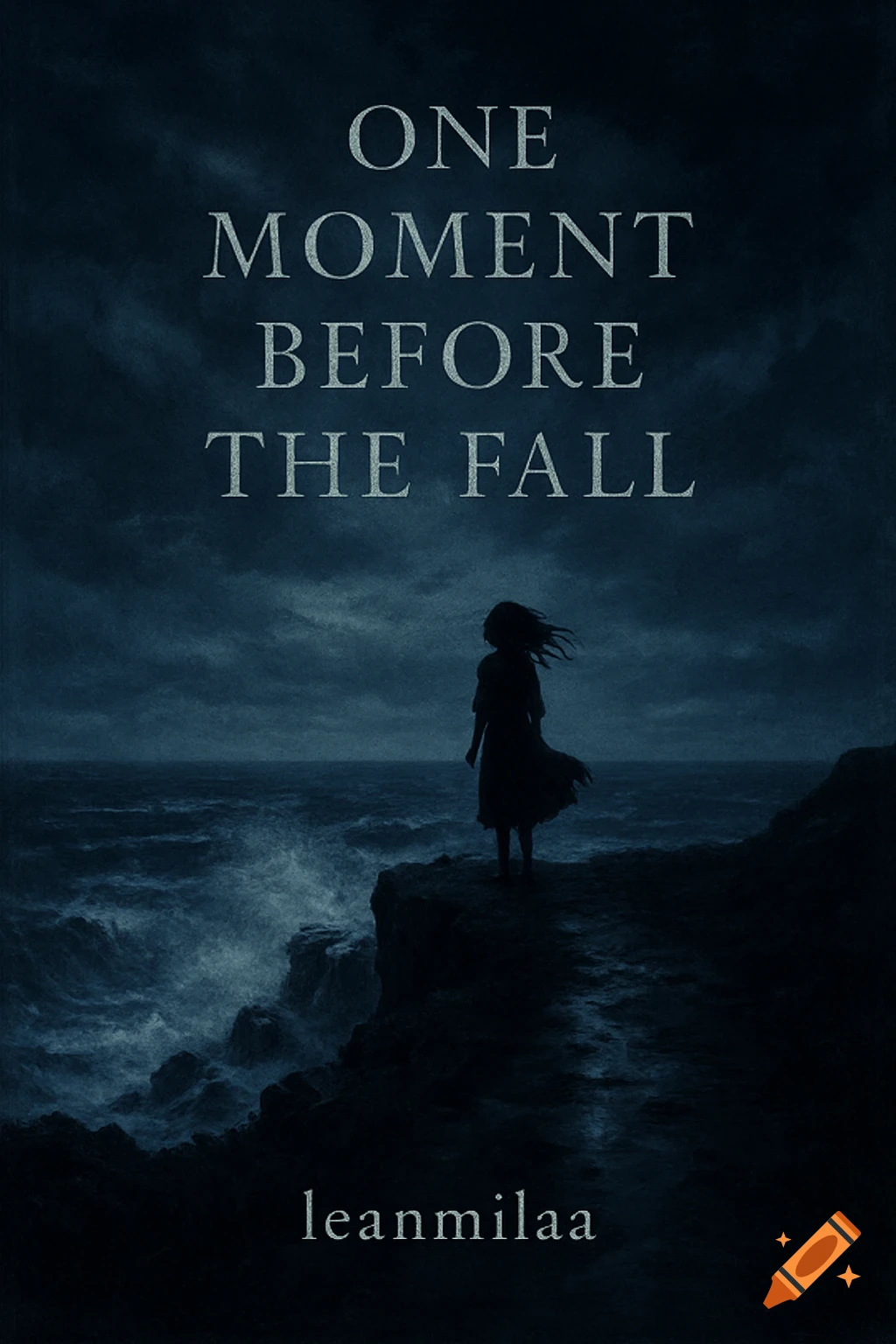 A dark, stormy book cover showing a silhouette of a person on a cliff overlooking a rough sea with crashing waves.