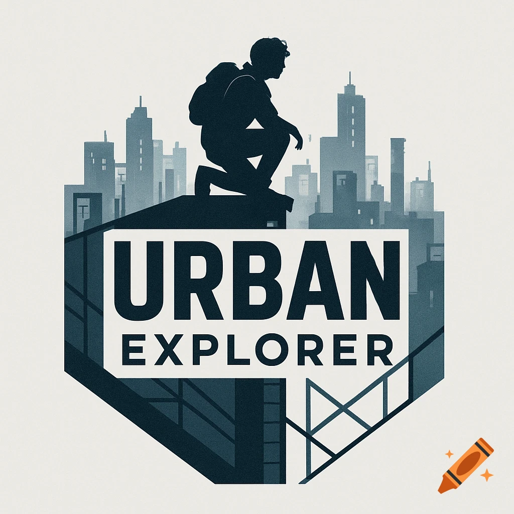 Stylized logo of a person crouching on a rooftop overlooking a city silhouette, with the text "URBAN EXPLORER" below.