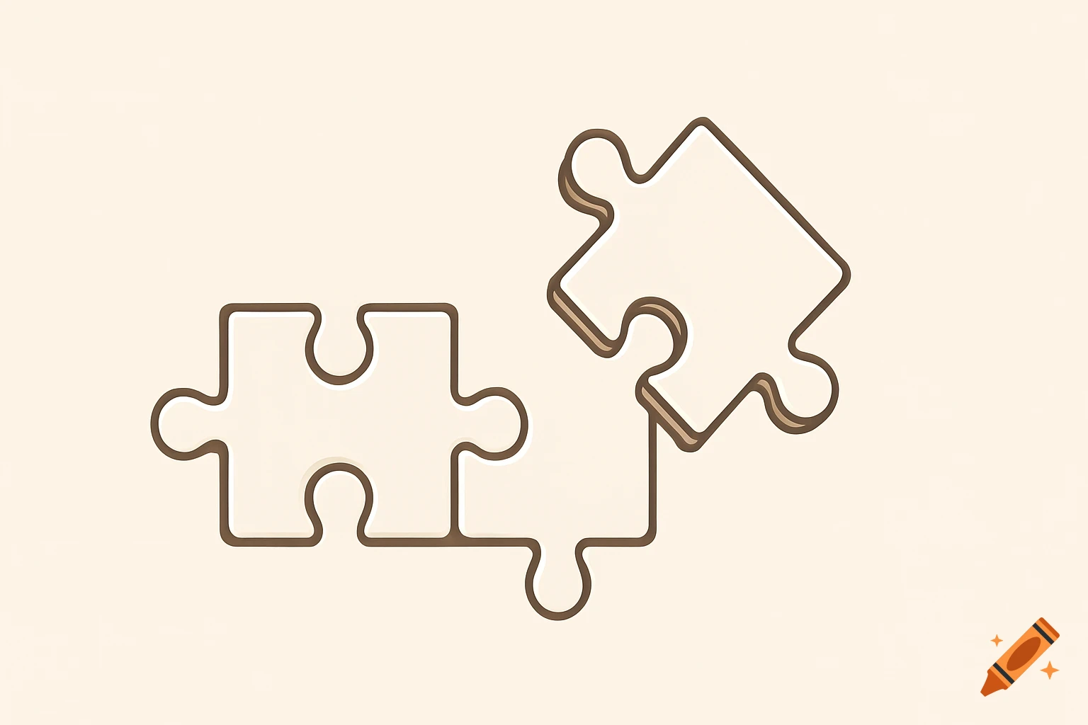 Two connected beige puzzle pieces with a third inclined one to the right, on a cream background in a minimalist style.
