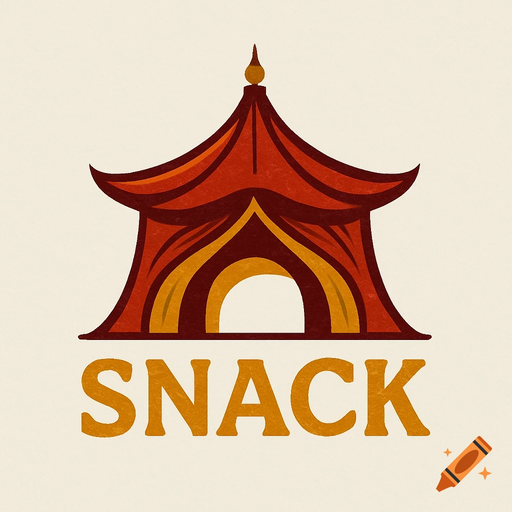 A stylized logo of a red and gold pagoda-style tent with the word 'SNACK' in gold letters below it.