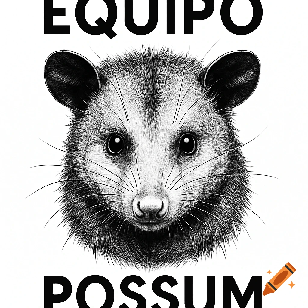 A black and white illustration of a possum's head, with the word "EQUIPO" above it and "POSSUM" below it.