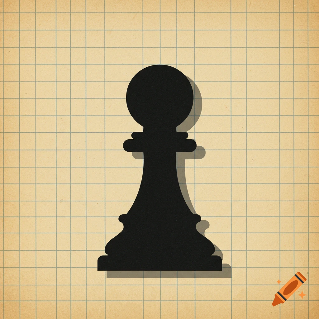 A black silhouette of a chess pawn centered on a vintage-style graph paper background.