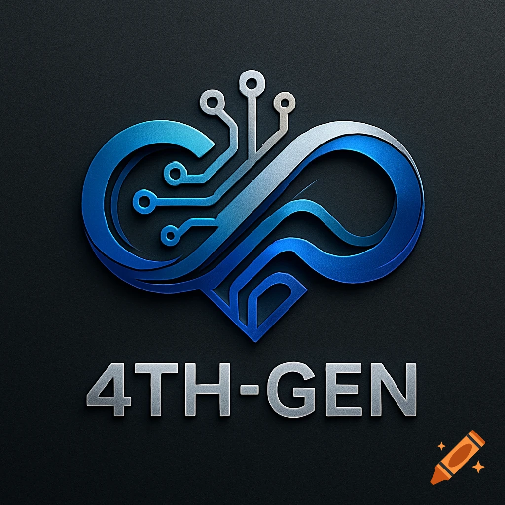 A metallic blue and silver technology logo with circuit board elements and the text '4TH-GEN' on a dark background.