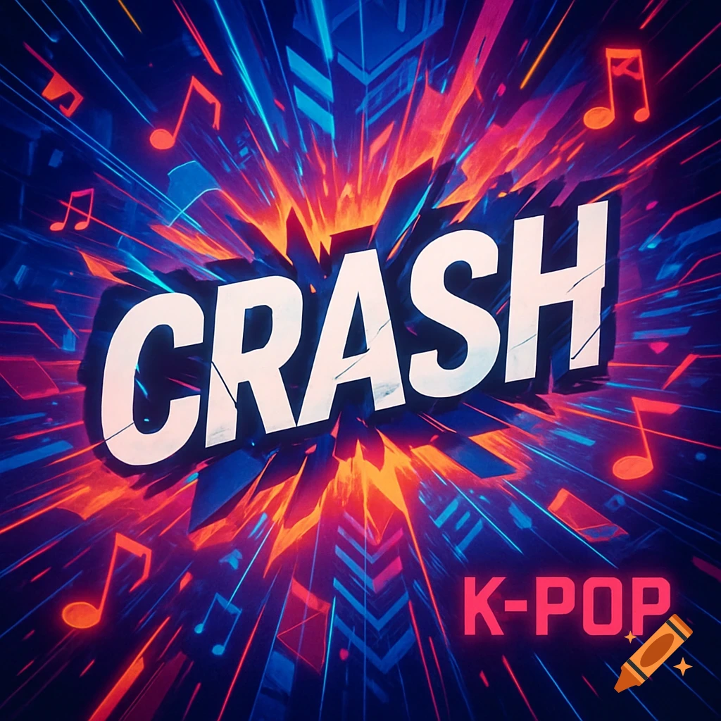 Dynamic album art with 'CRASH' in bold white text and 'K-POP' over an exploding blue, orange, and red background with musical notes.