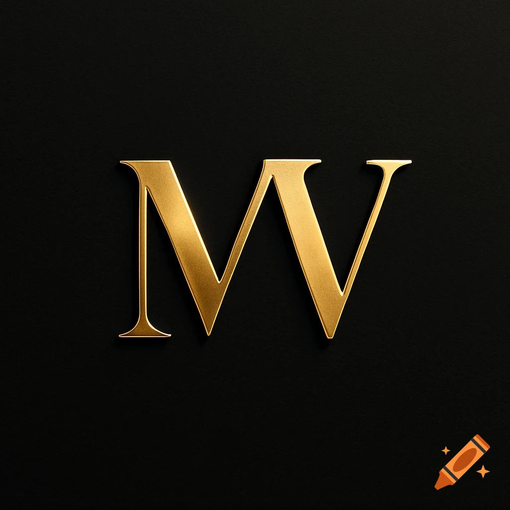 Gold metallic 'MV' logo on a black background.