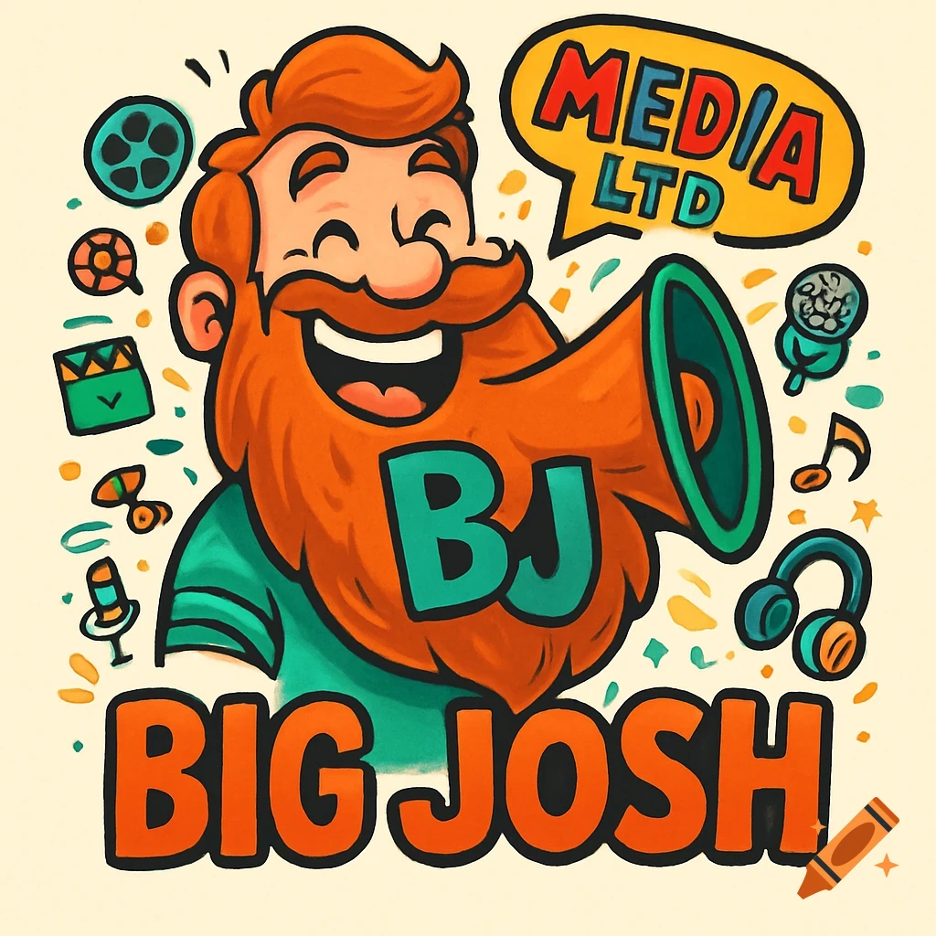Cartoon logo of a bearded man in a green shirt, holding a megaphone, with text 'BIG JOSH MEDIA LTD' and 'BJ'.