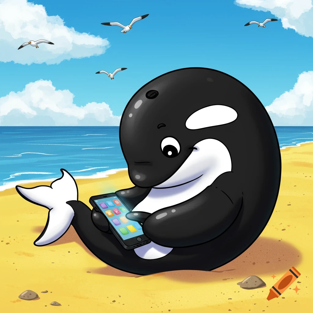 Cartoon Killer Whale Playing Dice created on Craiyon, image size:1024x1024