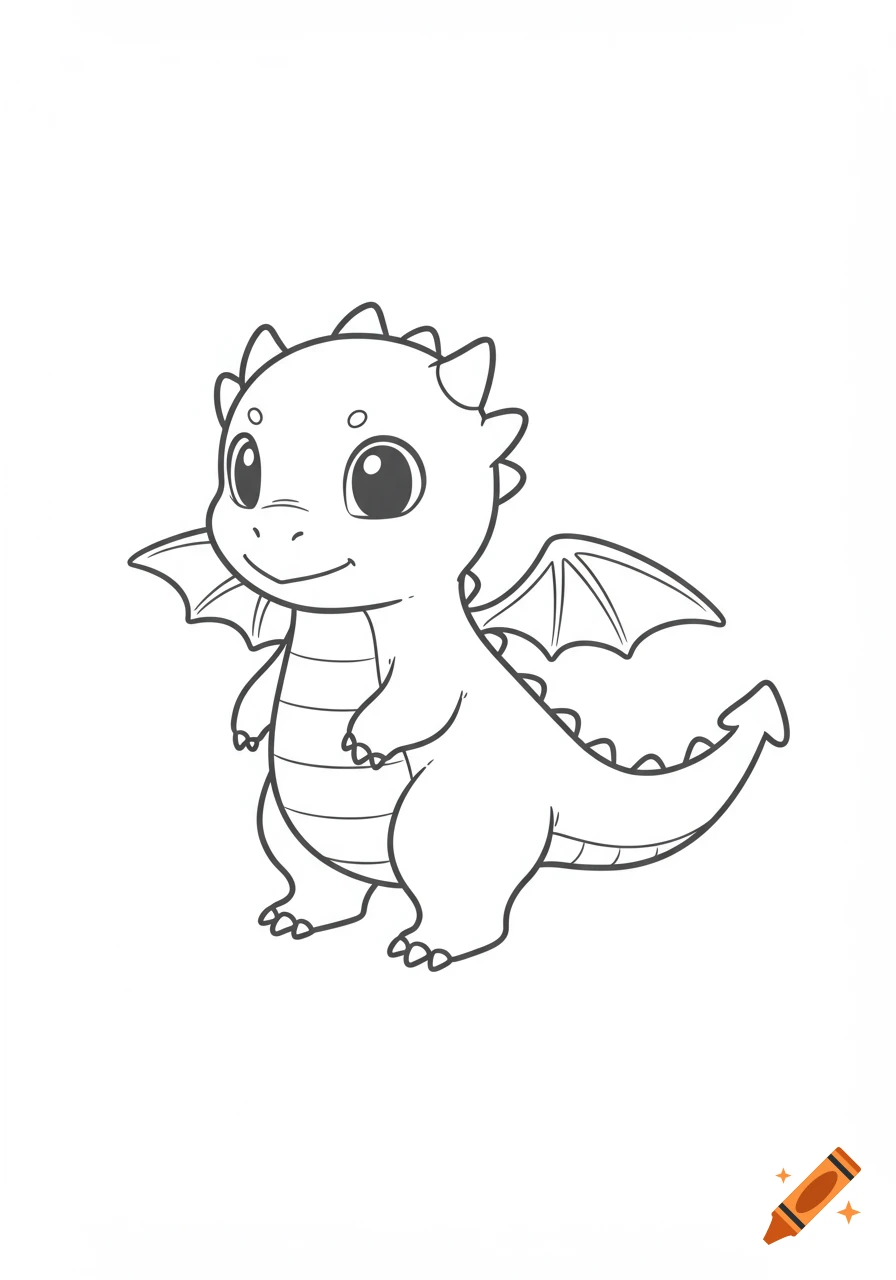 Cute minimalist line art drawing of a baby dragon.