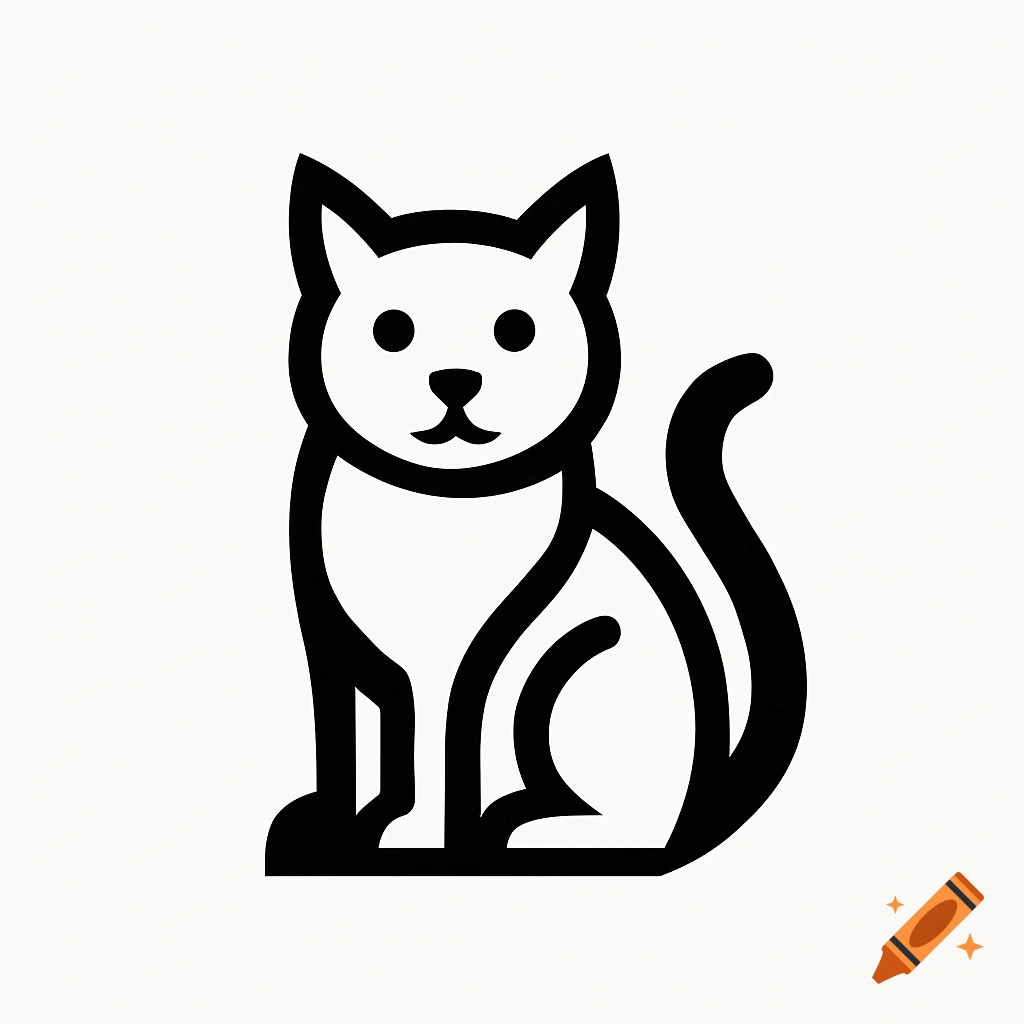 A minimalistic black and white line art logo of a sitting cat.