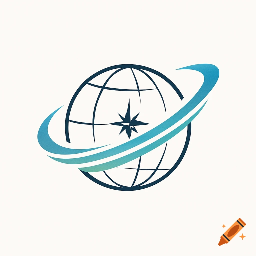 Stylized logo of a dark blue globe with a compass rose at its center, encircled by a blue-green gradient swoosh.