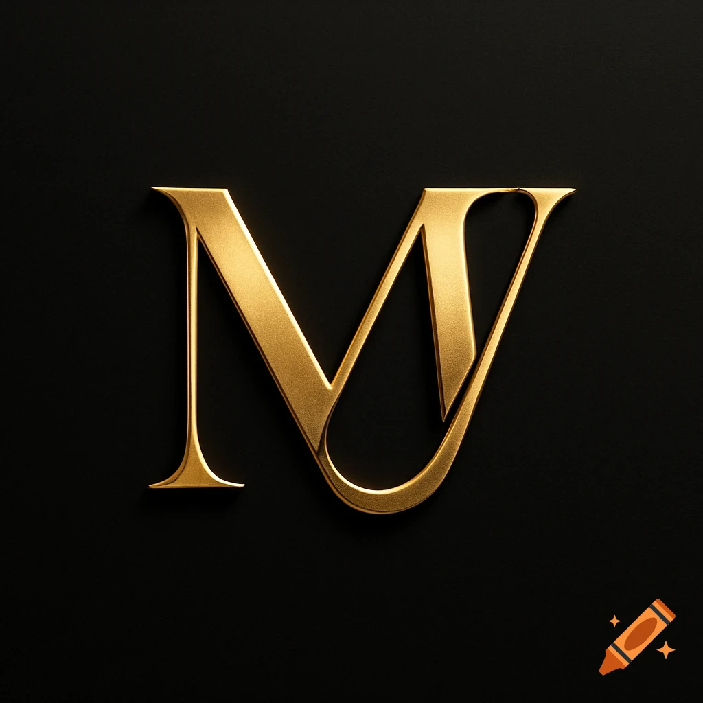 Stylized gold 'MV' monogram logo on a black background.