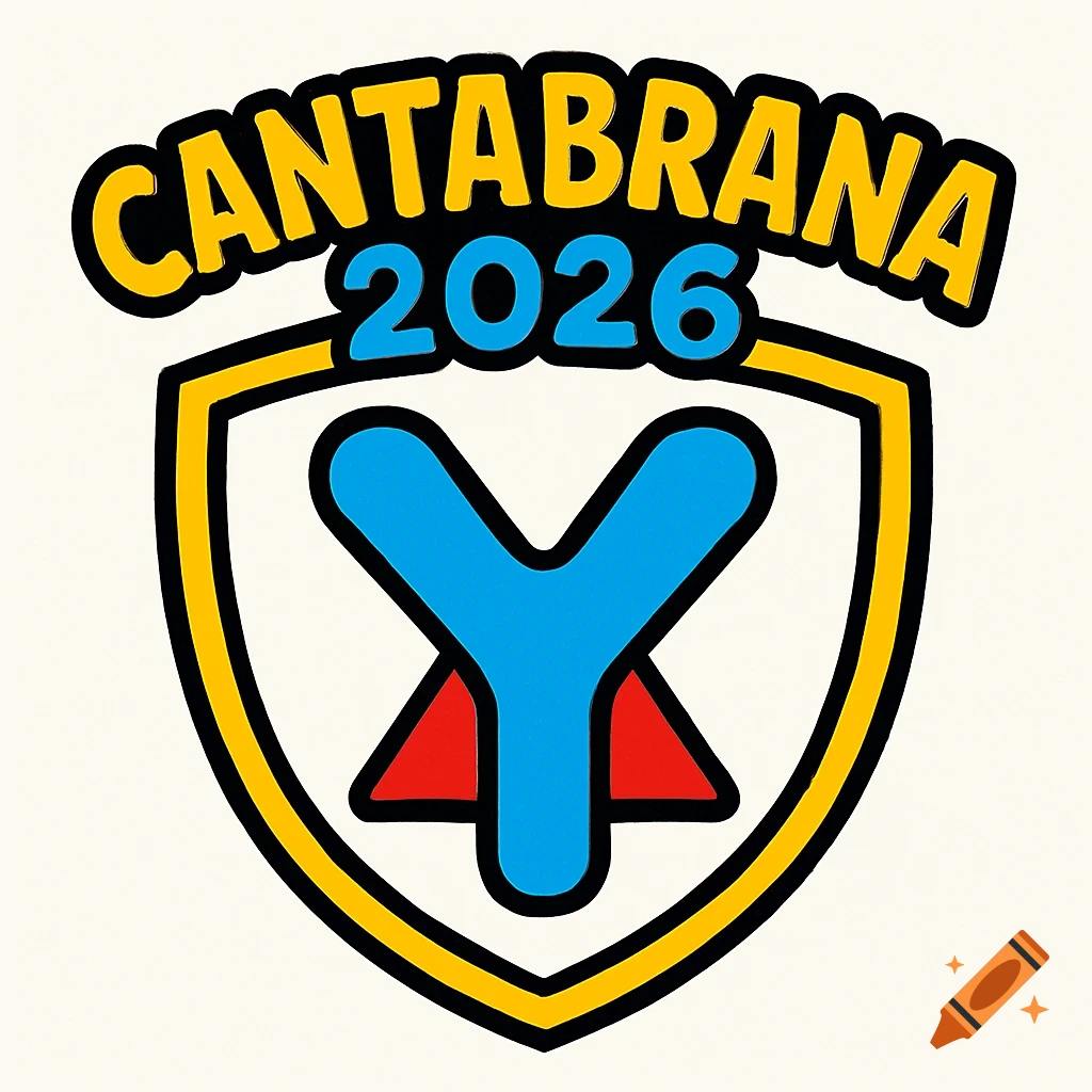 A colorful logo on a white background, featuring a yellow shield with 'CANTABRANA 2026' text above a blue 'Y' and red triangle.