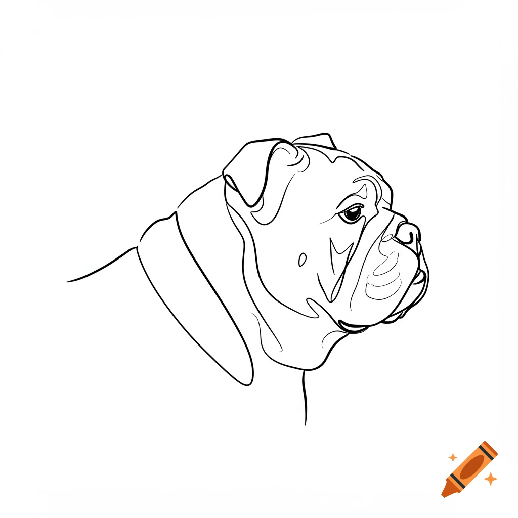 Simple line art drawing of a bulldog's head in side profile.