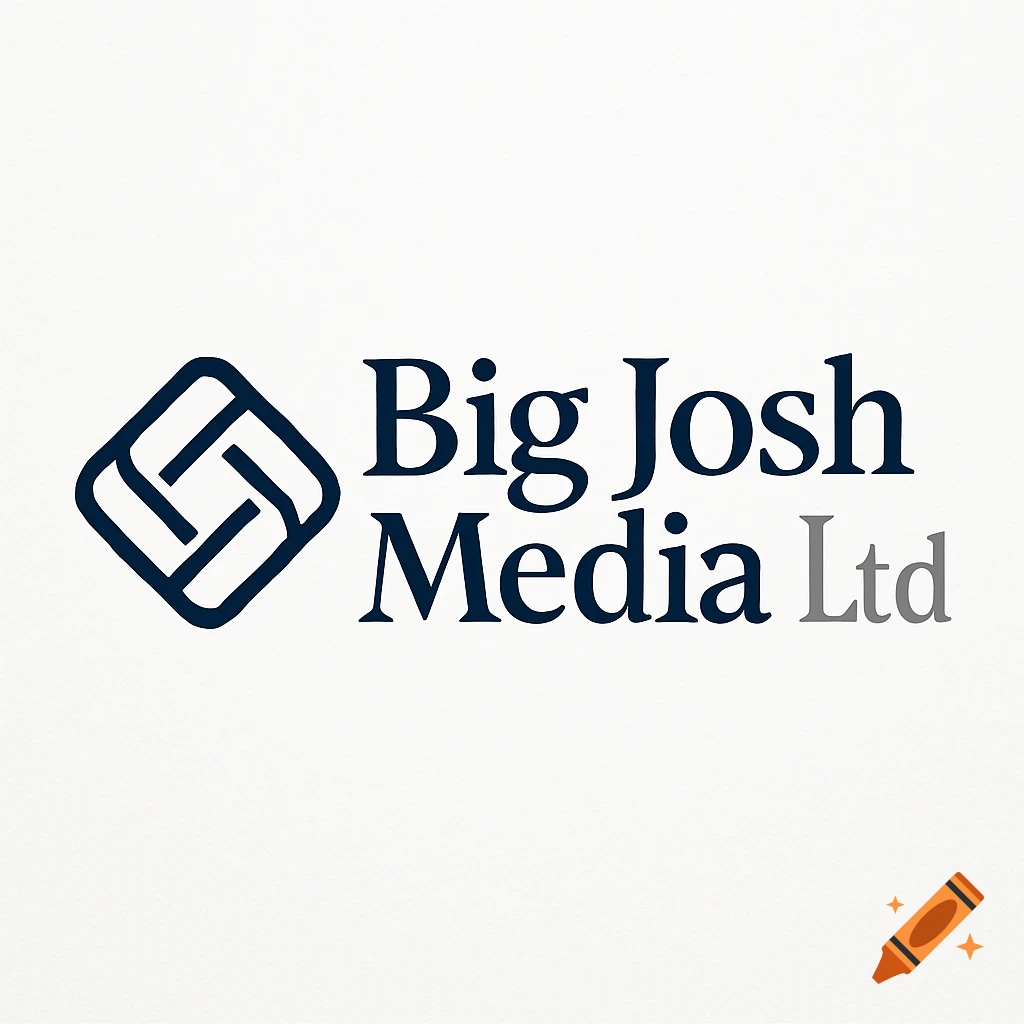 A logo with dark blue text 'Big Josh Media' and gray 'Ltd' next to a geometric, interconnected square symbol on a white background.