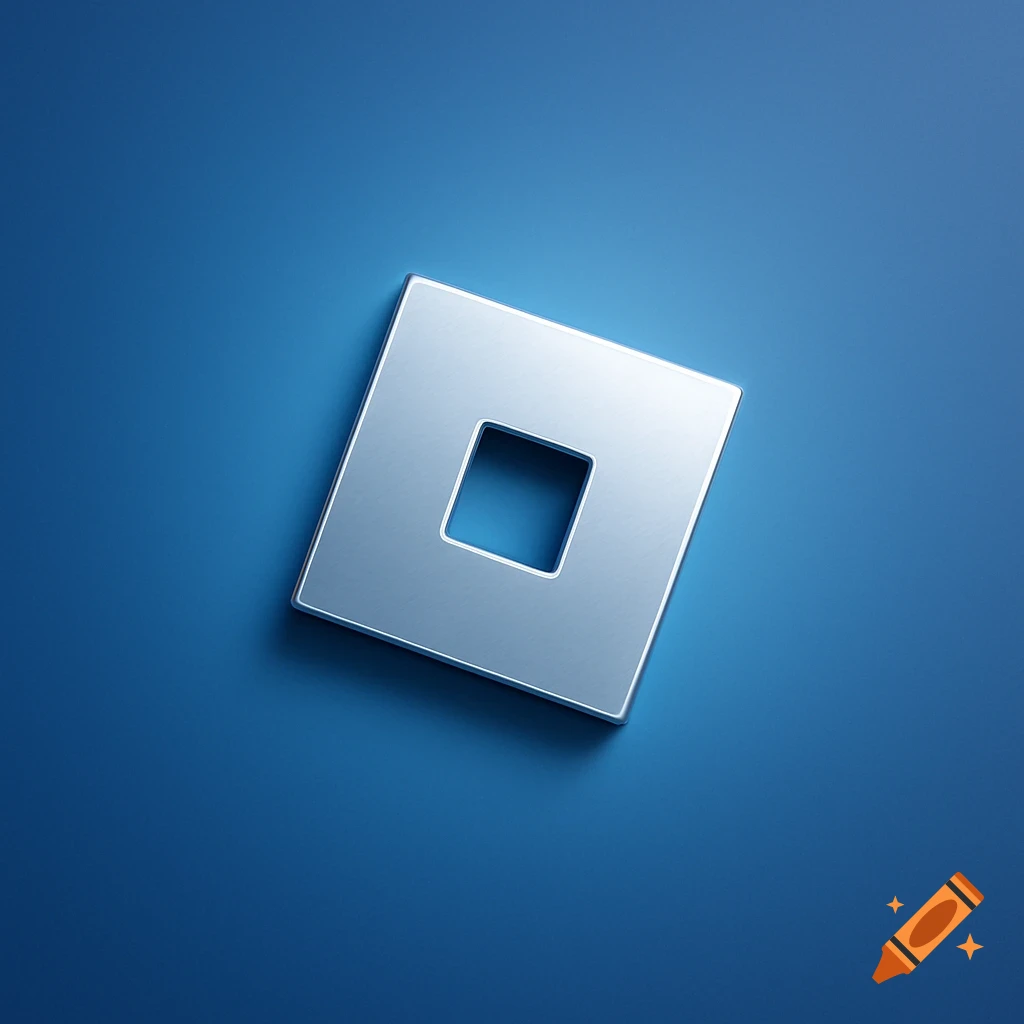 A silver metallic square with a smaller square cutout in the center, set against a blue background.