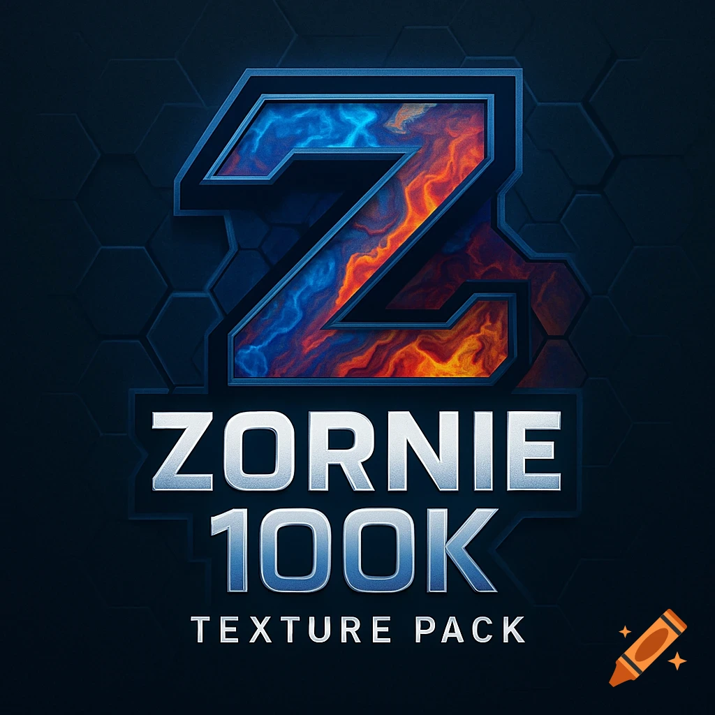 A logo with a stylized blue and orange 'Z' over a hexagonal pattern, with 'ZORNIE 100K TEXTURE PACK' text below.