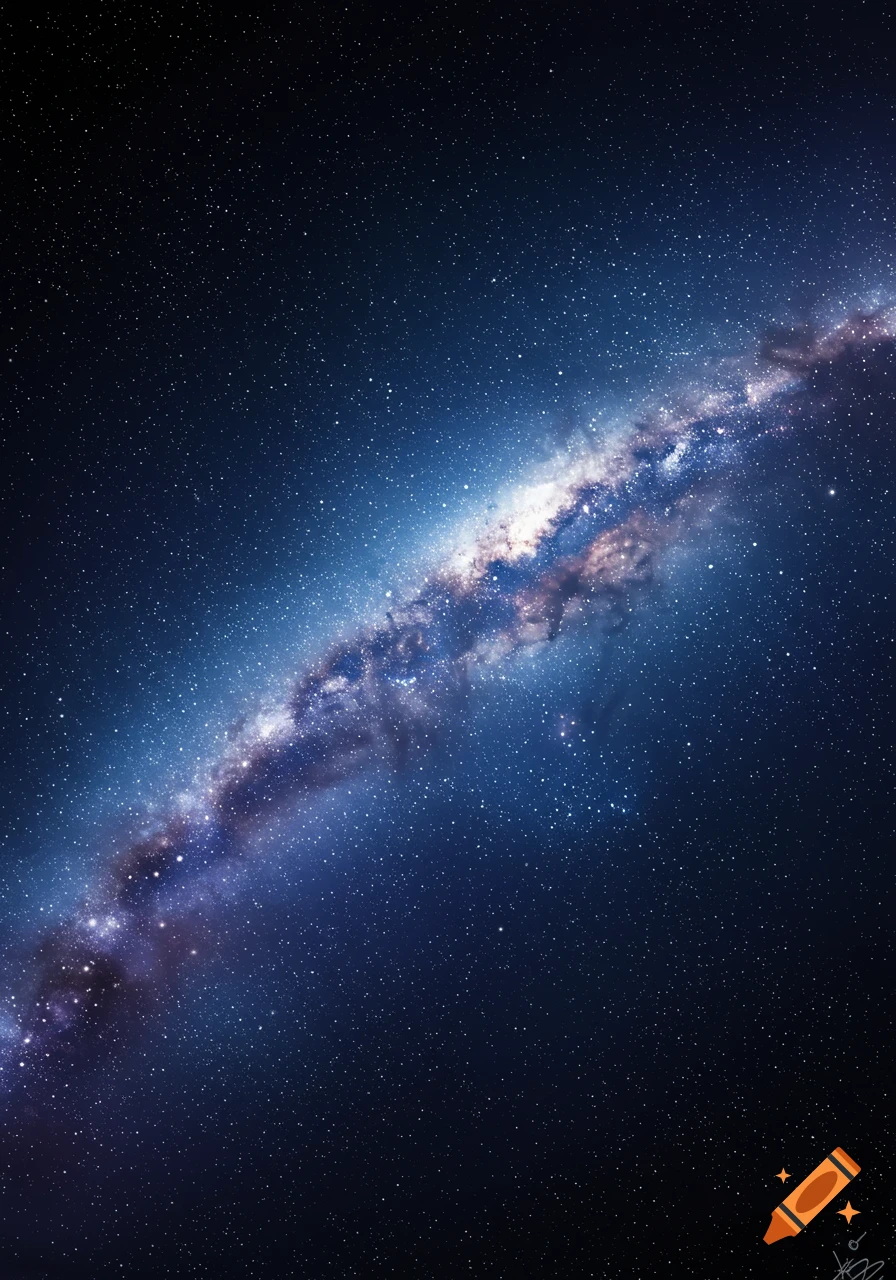 A photorealistic depiction of the Milky Way galaxy with countless stars against a dark blue cosmic background.