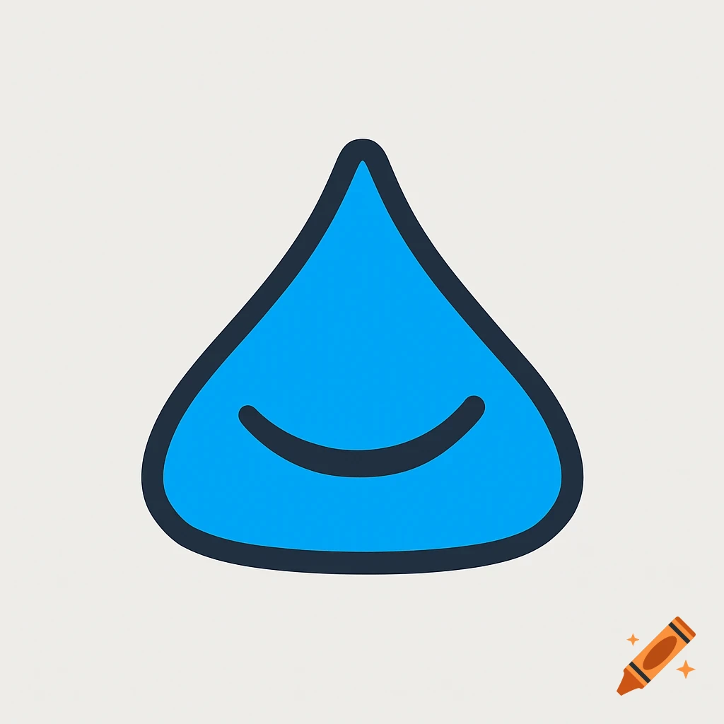A blue, cartoon-style, teardrop-shaped icon with a simple dark grey smile on a light background.