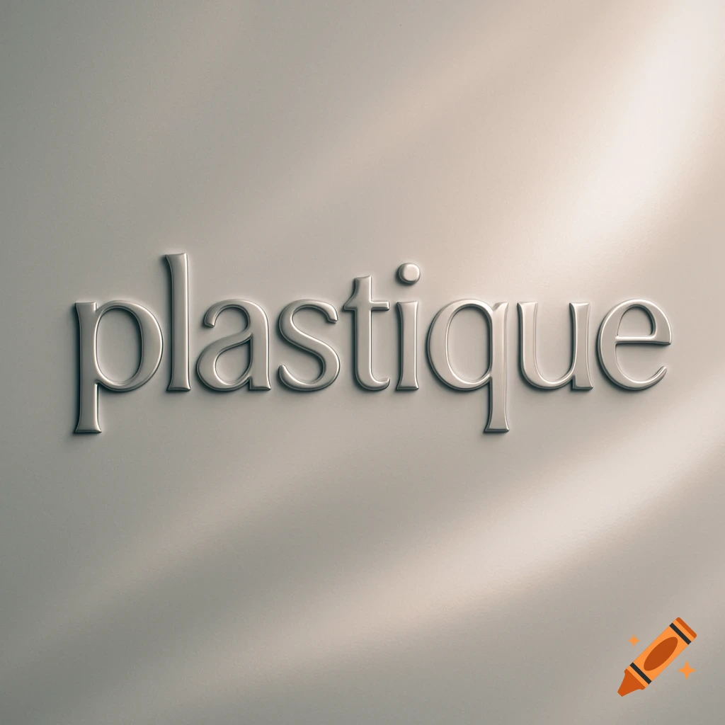 3D embossed text 'plastique' on a smooth, light gray surface with soft shadows.