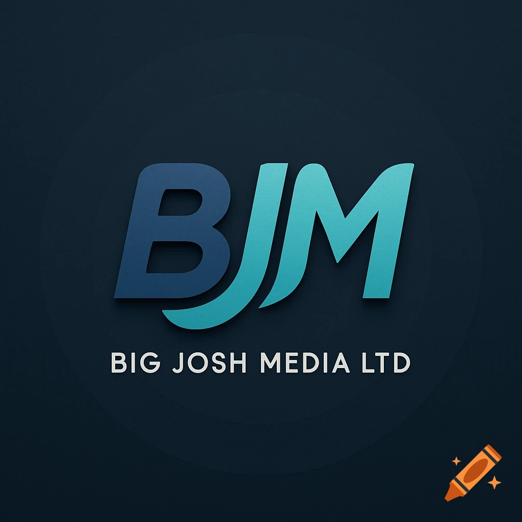 Modern logo with 'BJM' in blue and teal 3D text, above 'BIG JOSH MEDIA LTD' on a dark background.