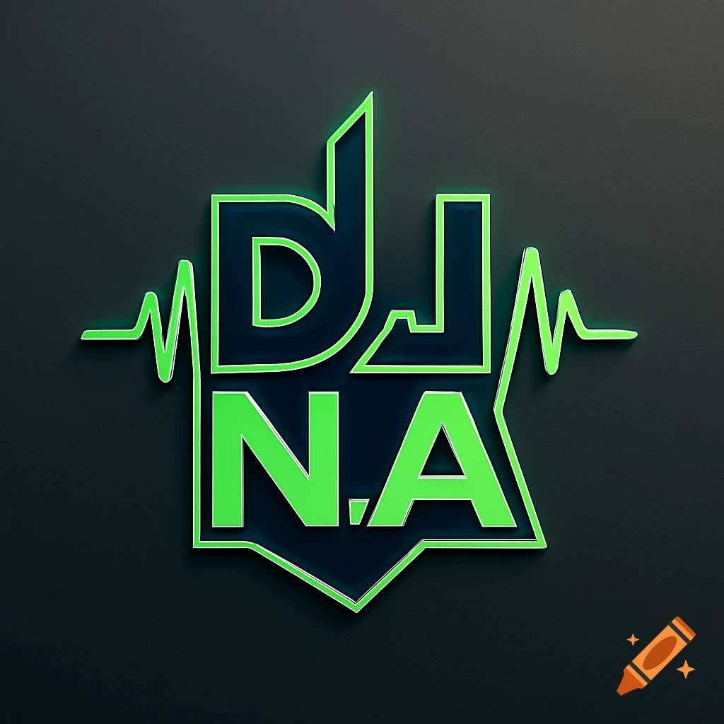A logo with the text 'DJ N.A.' in green neon, framed by a sound wave on a dark background.