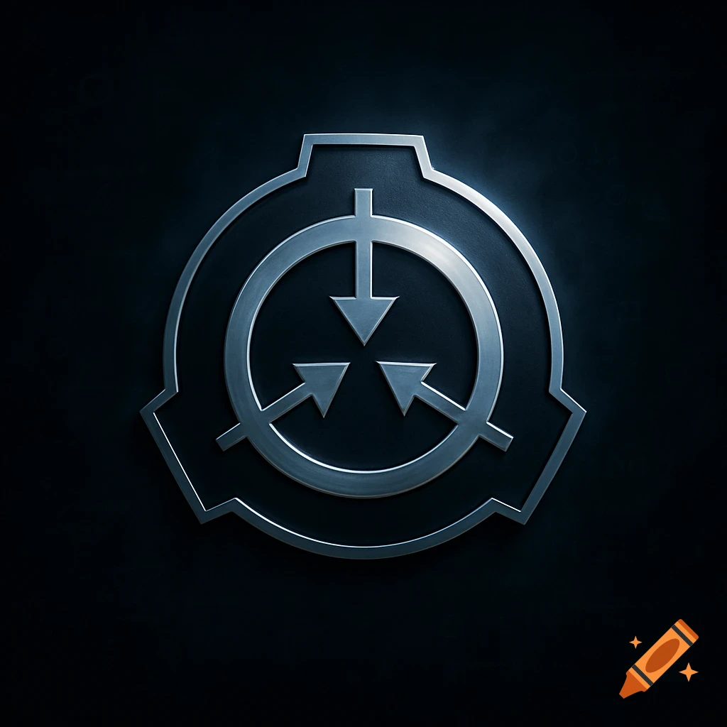 A metallic silver SCP Foundation logo on a dark background.