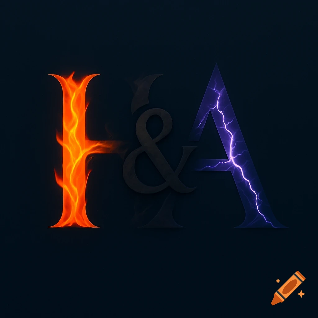 A logo featuring a fiery orange letter H, a shadowy ampersand, and a purple lightning bolt letter A on a dark background.