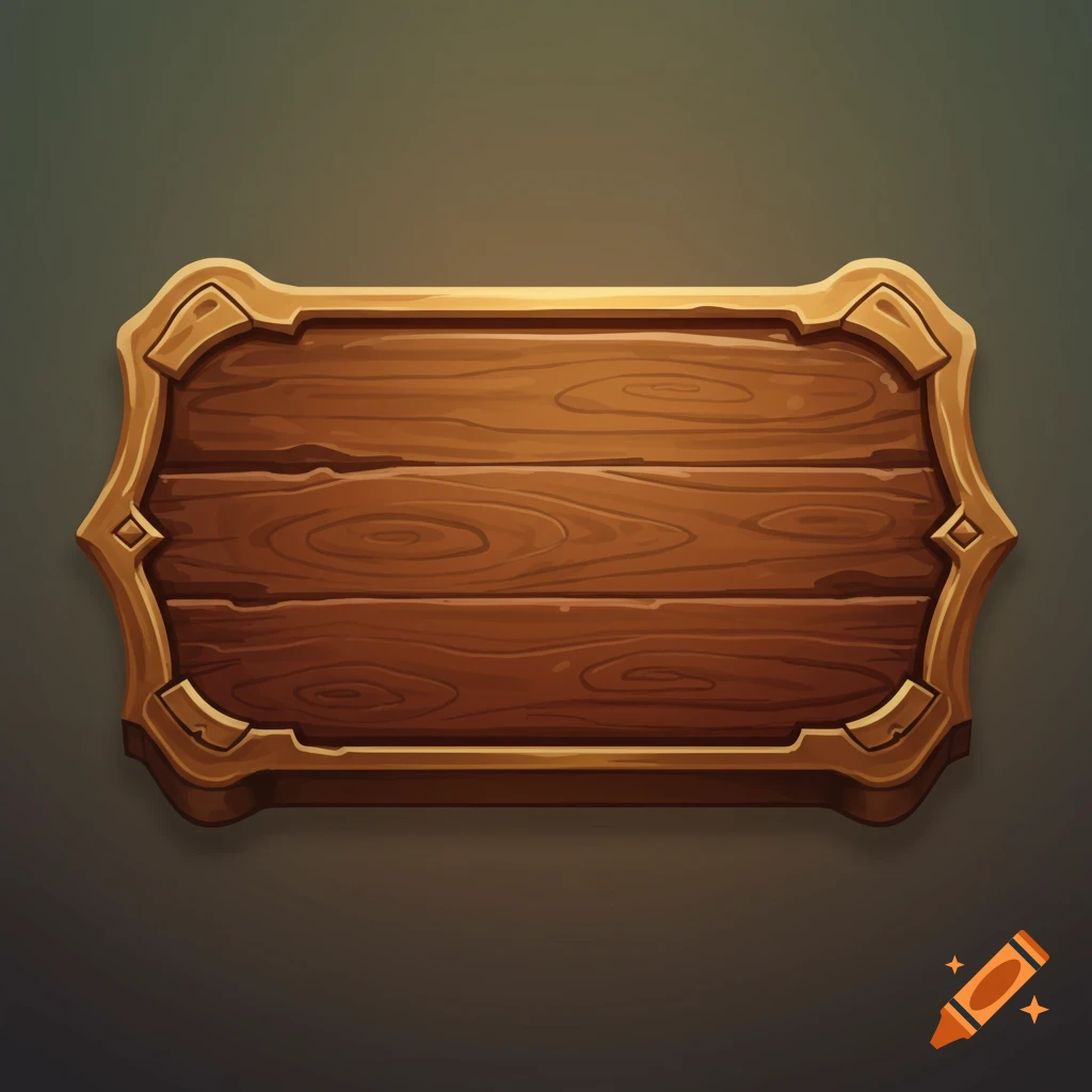 A stylized, ornate wooden plank game icon with a gold-trimmed frame.