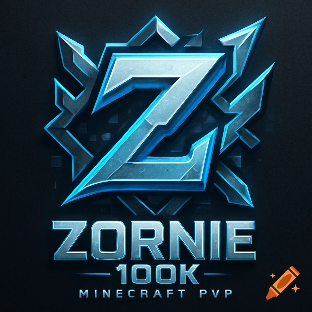 A futuristic blue and silver gaming logo featuring a large stylized 'Z', with text 'ZORNIE 100K MINECRAFT PVP'.