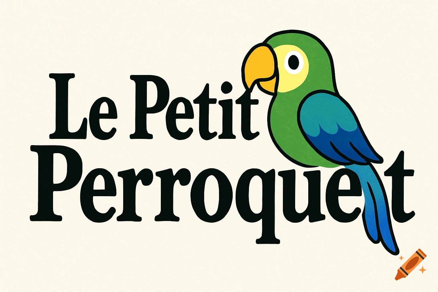 A cartoon logo with a green and blue parrot next to the words 'Le Petit Perroquet' in a stylized black font on a cream background.