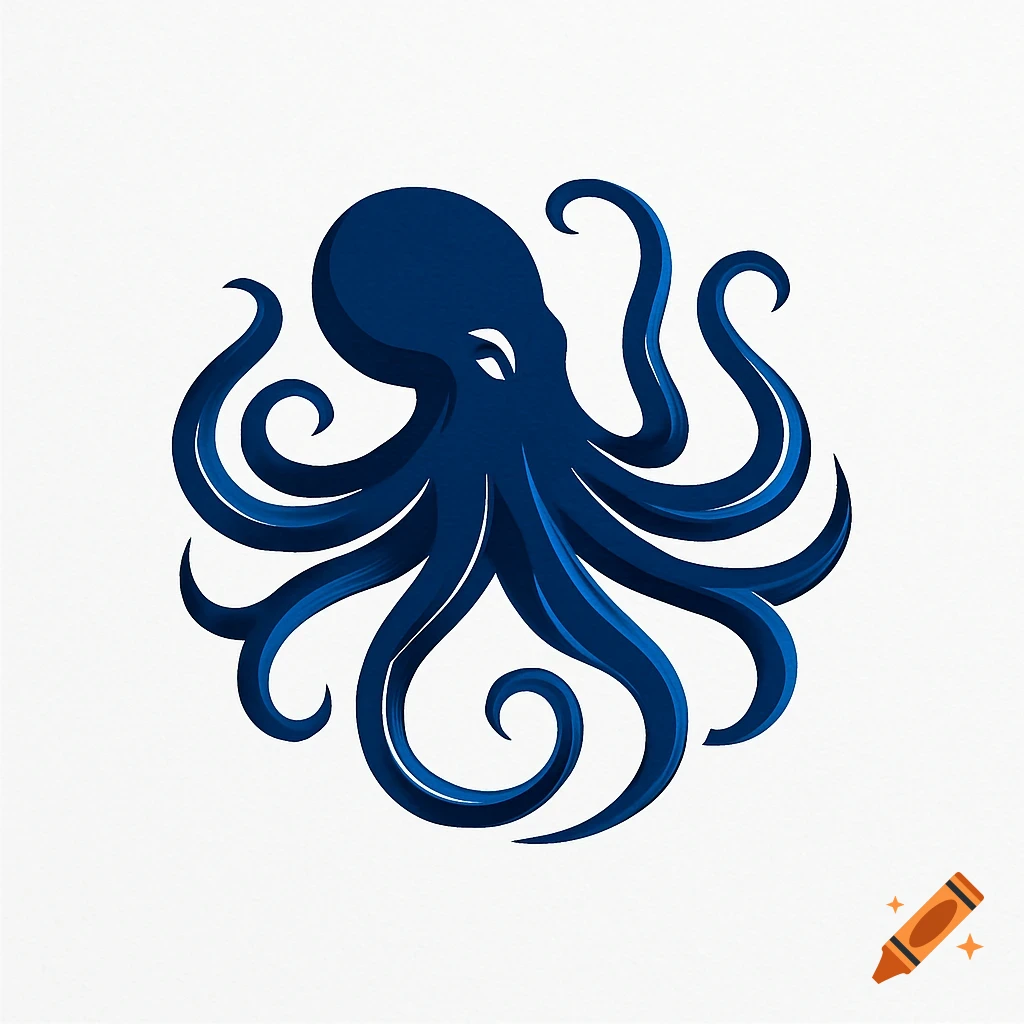 A stylized blue octopus logo with swirling tentacles on a white background.