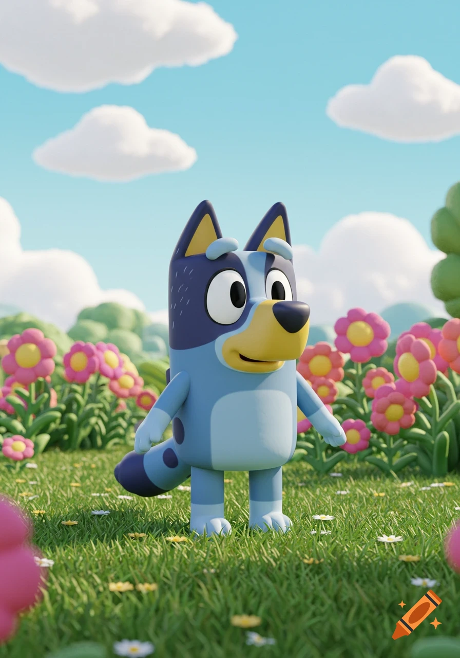 Bluey Heeler cartoon character tap dancing in a purple rabbit costume ...