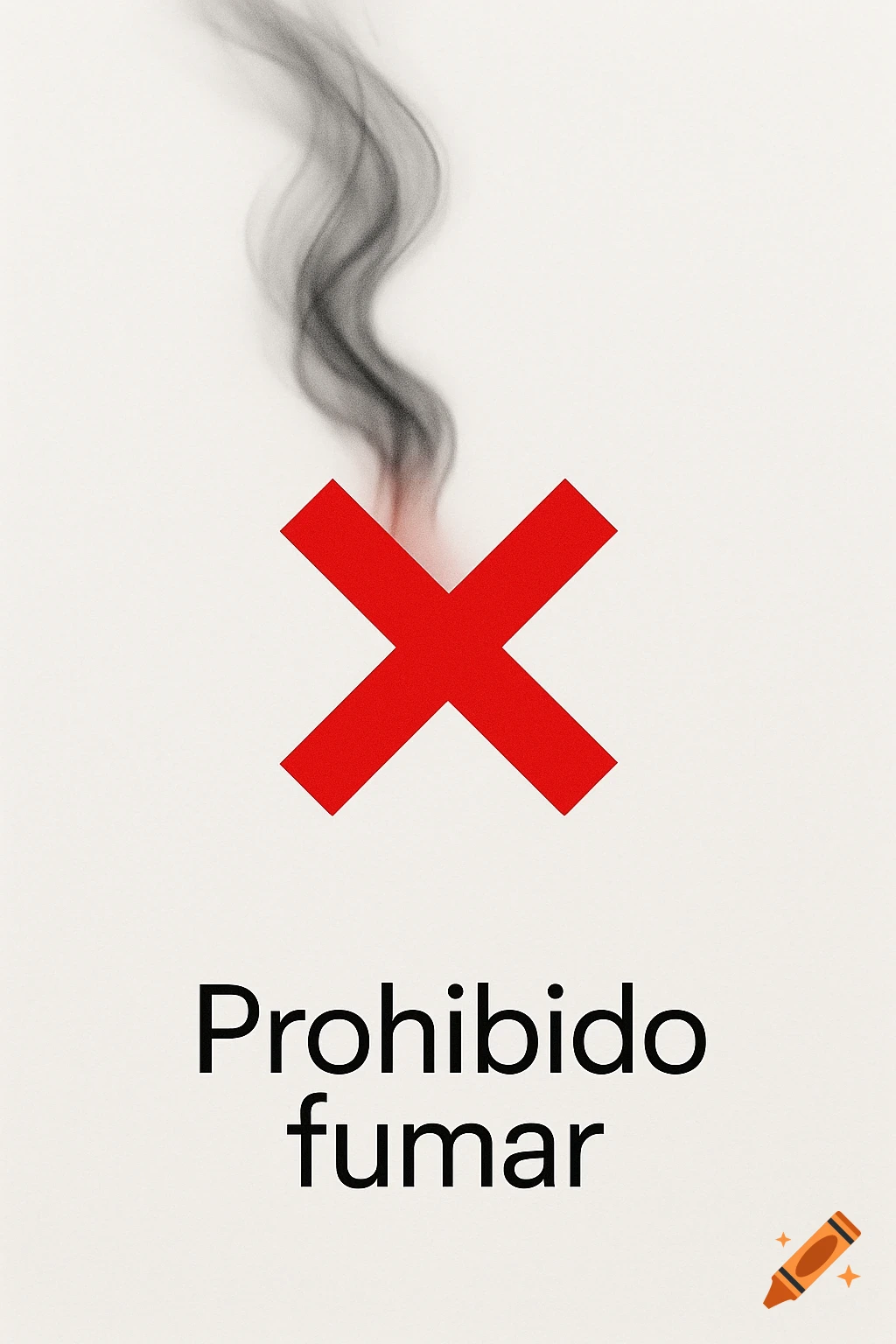 Minimalist 'No Smoking' sign featuring a red X, a wisp of black smoke, and the Spanish text 'Prohibido fumar' on a white background.