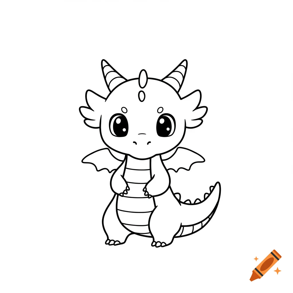 Cute minimalist line art drawing of a baby dragon.