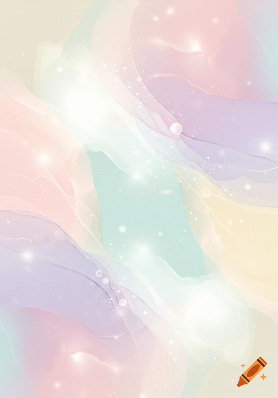 Abstract background featuring soft, flowing pastel colors of pink, purple, blue, and yellow, with shimmering light effects and subtle bubbles.